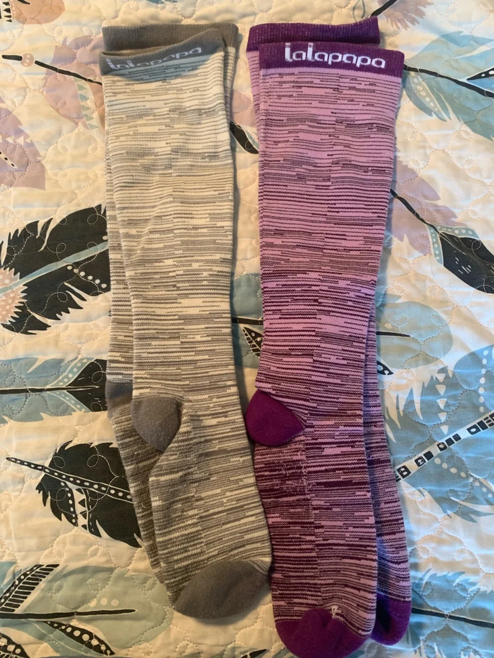 Lalapapa Women’s Compression Socks — Gray and Purple